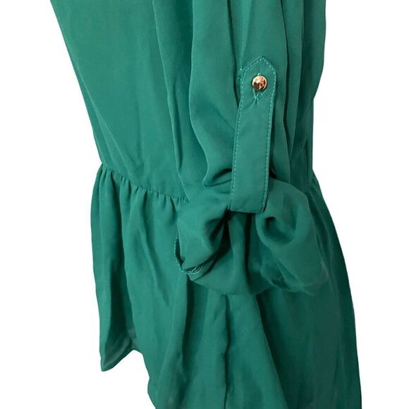 Papaya Women's Green Button Up Blouse with Peplum High Low Hem Size M - Picture 4 of 9